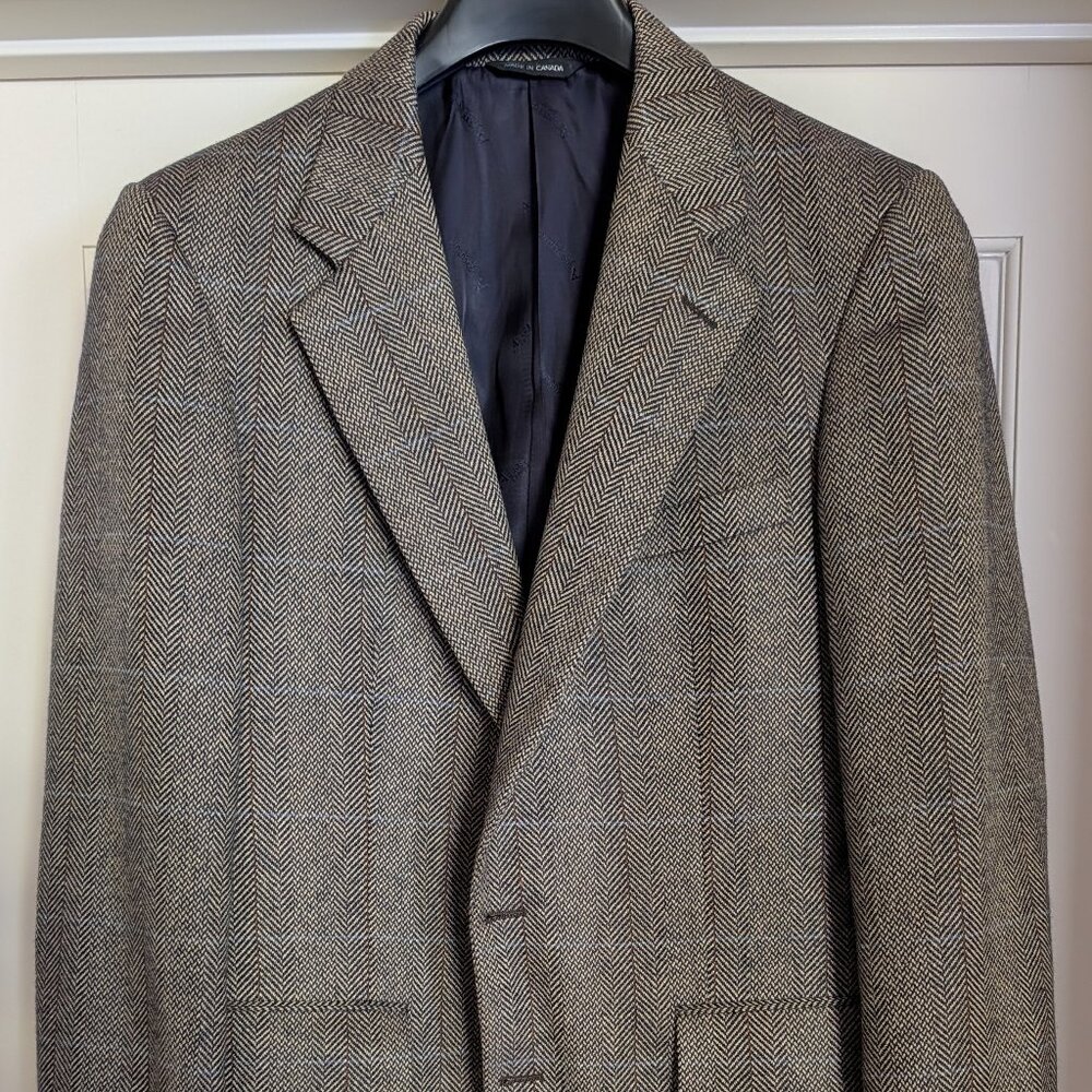 VTG Aquascutum Herringbone Plaid Sport Coat Jacket Blazer 100% Cashmere US40